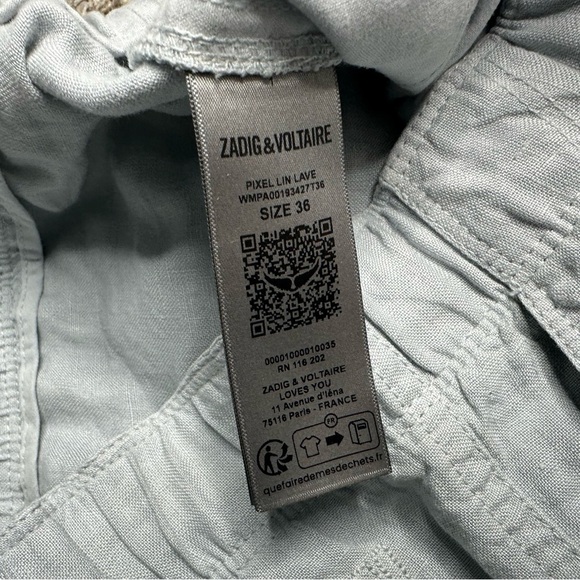 Zadig & Voltaire Pixels Linen Regular Fit Drawstring Pants 36 XS Blue luxury - Picture 12 of 16